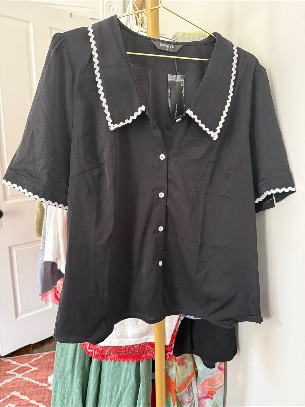 Allegra K Black Semi-Sheer Blouse